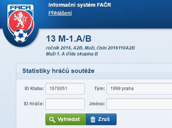 Statistiky hráčů v sezóně na Informačním systému FAČR